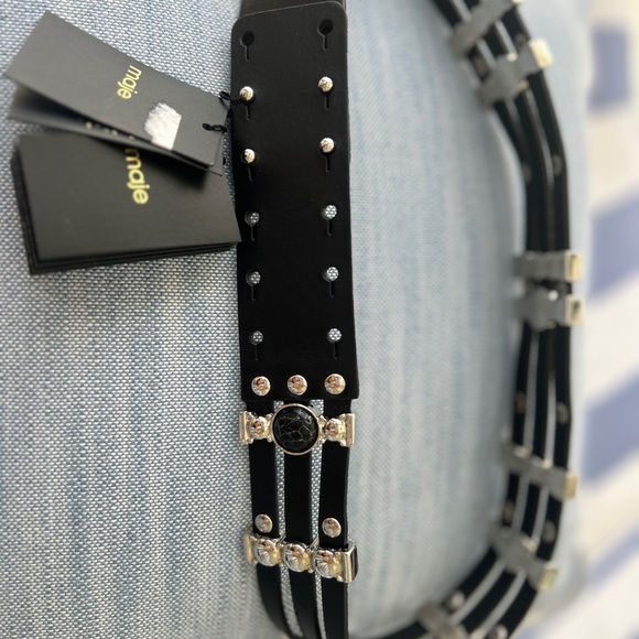 Maje Black Leather Belt with Black stones and Silver hardware - Picture 5 of 16